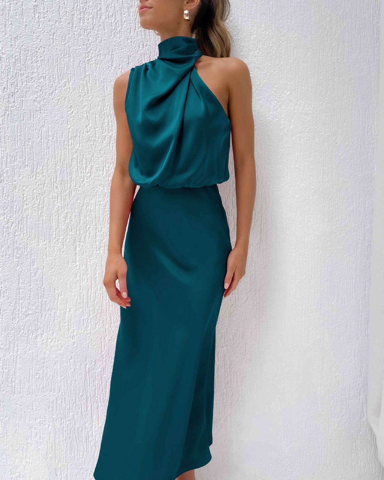 Quentin Sahara Draped Dress - Petrol Blue