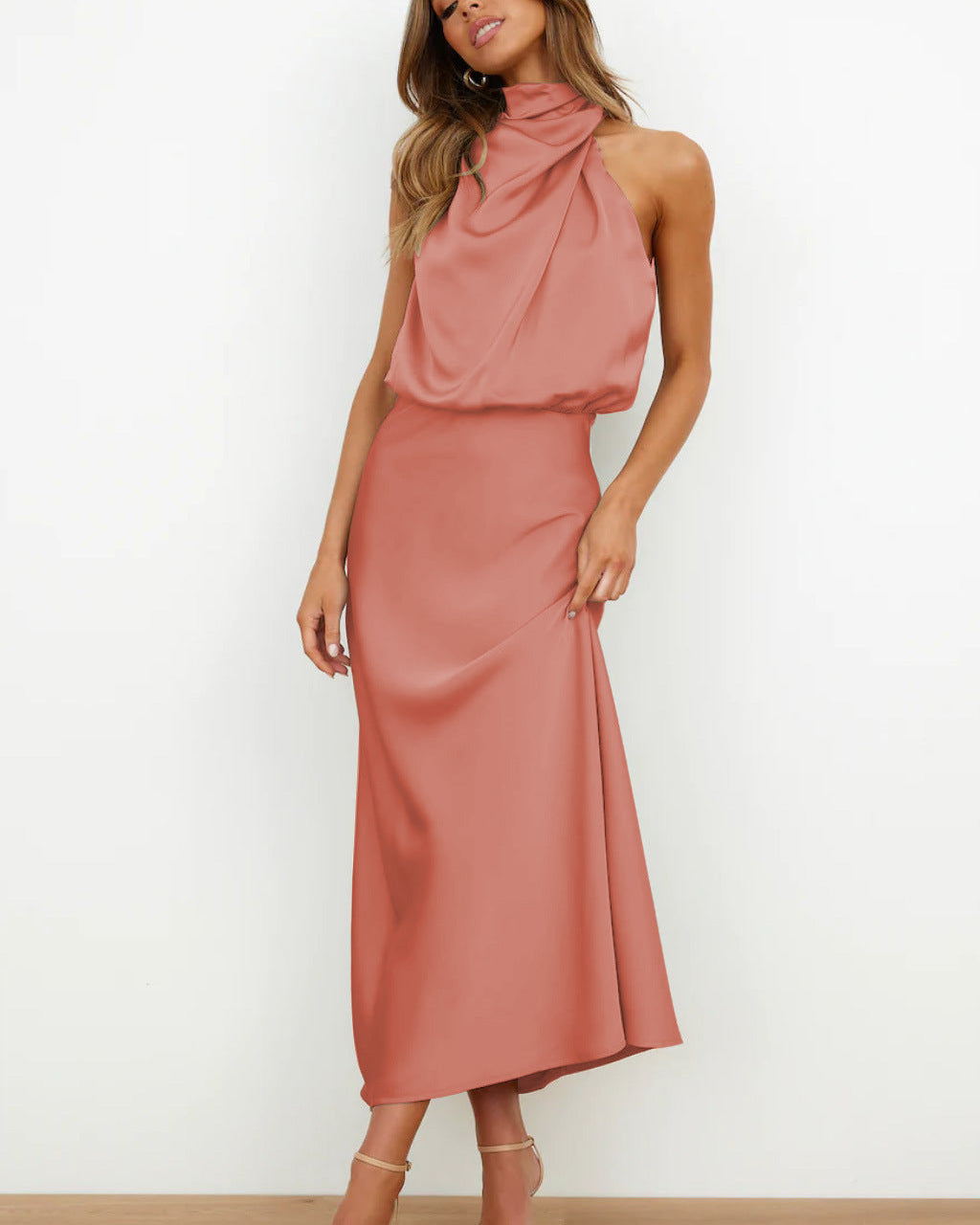 Quentin Sahara Draped Dress - Salmon
