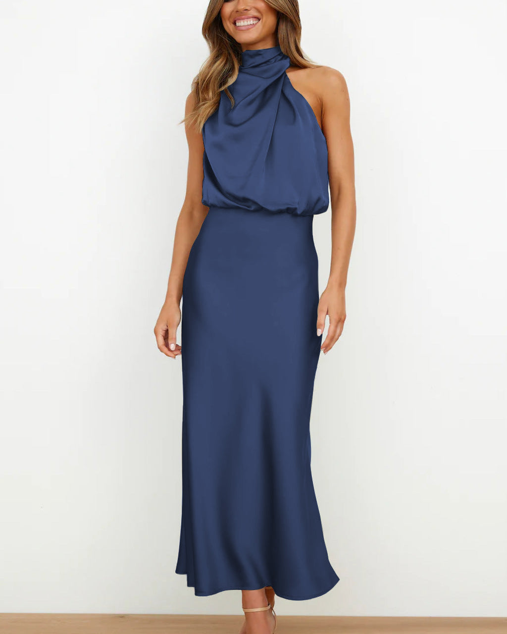 Quentin Sahara Draped Dress - Navy Blue