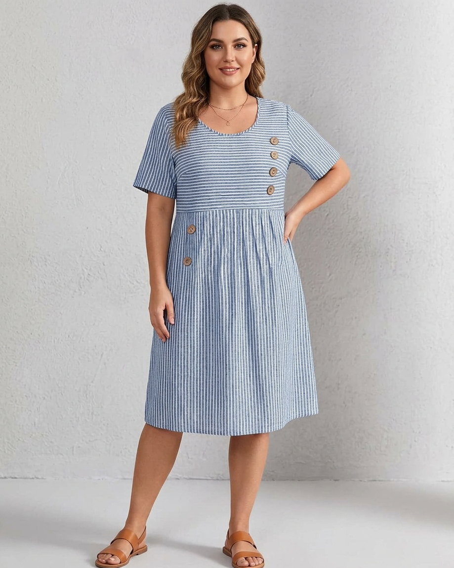 Pia - Striped Button Dress - detail