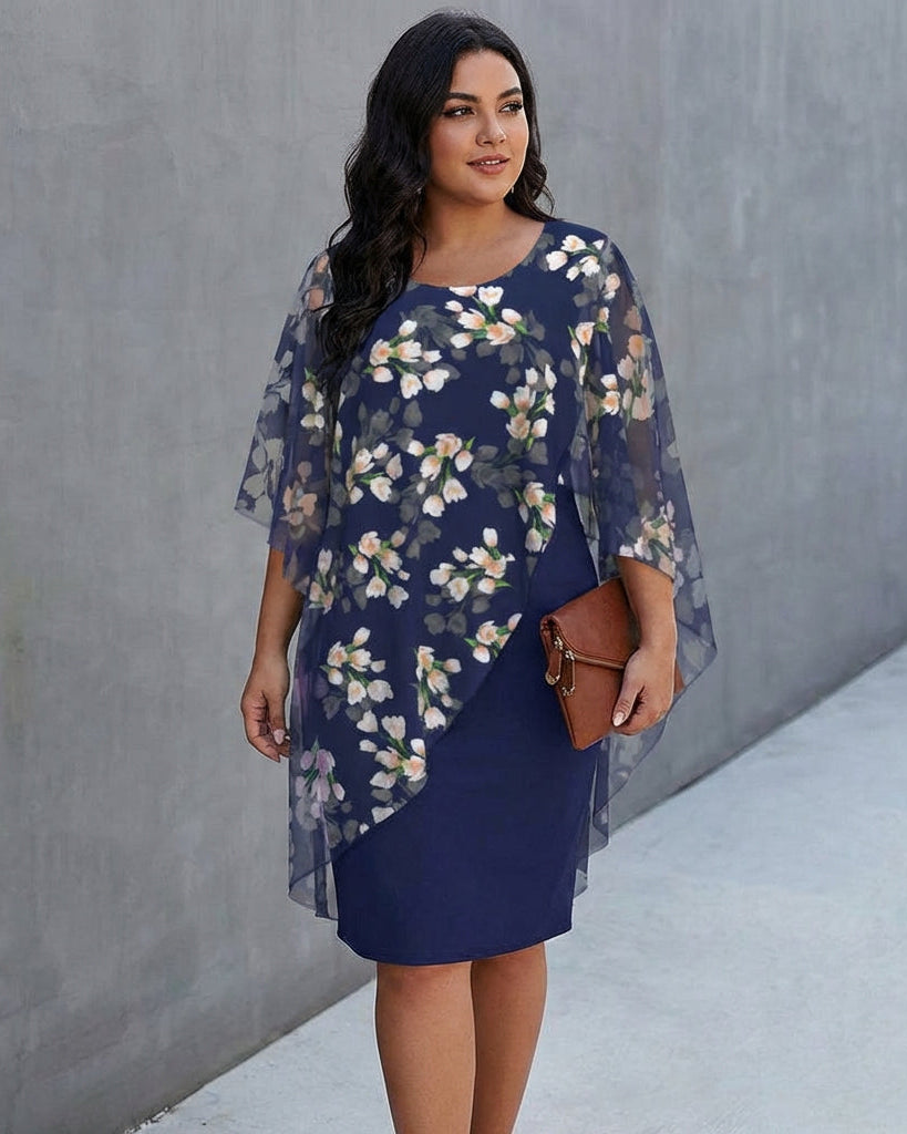 SABINE - Printed Elegant Dress - Blue
