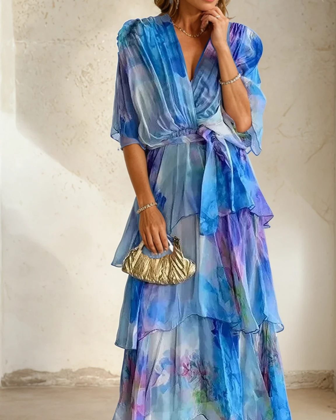 Marija Floral Layer Dress - Blue