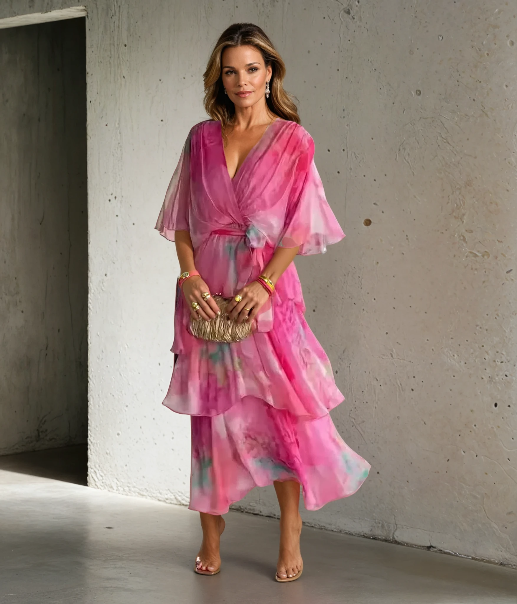Marija Floral Layer Dress - Pink