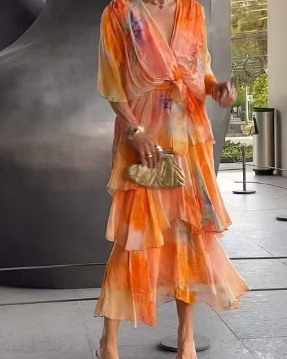 Marija Floral Layer Dress - Orange