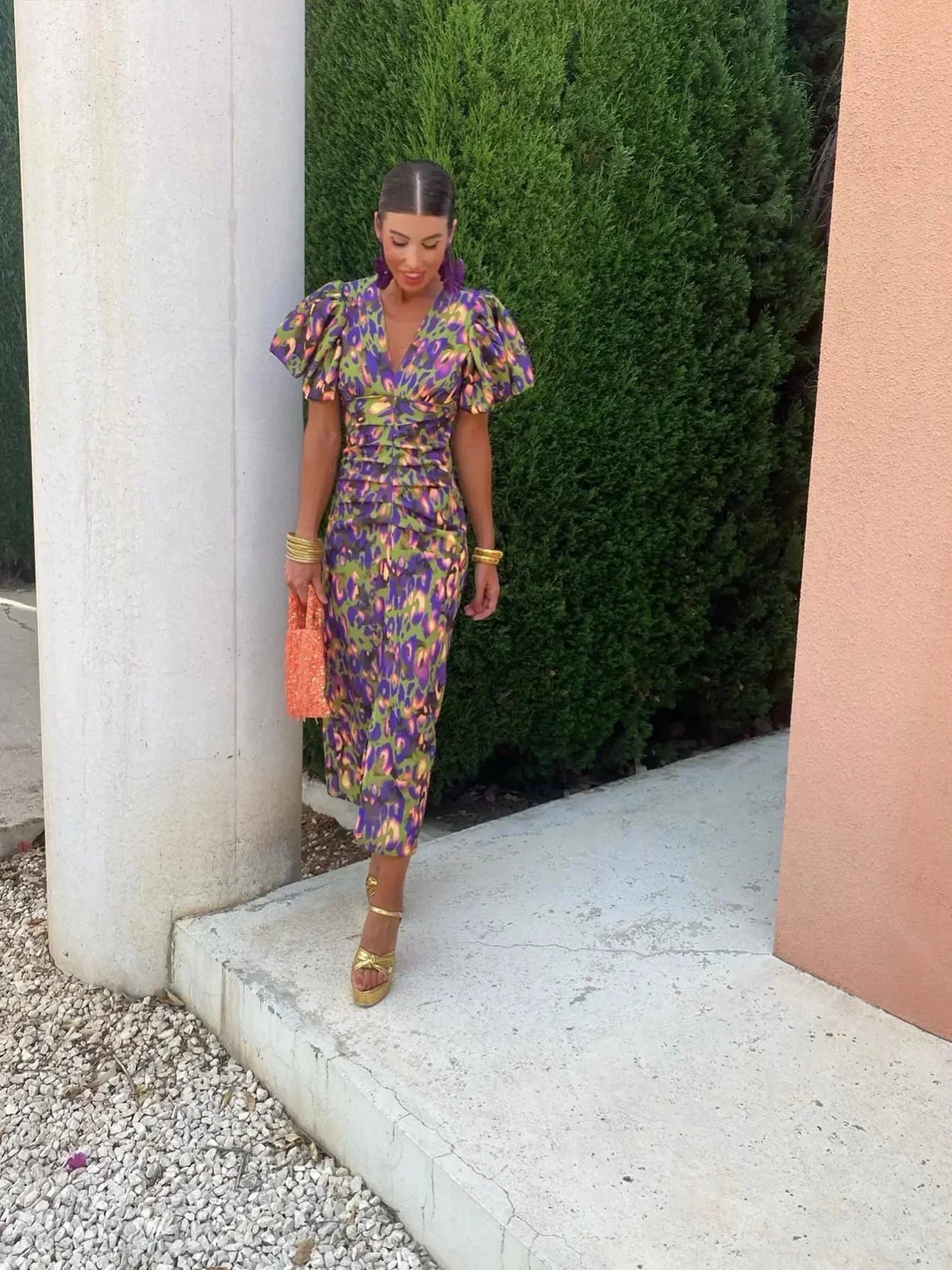Loren Vibrant Midi Dress - Multicolor