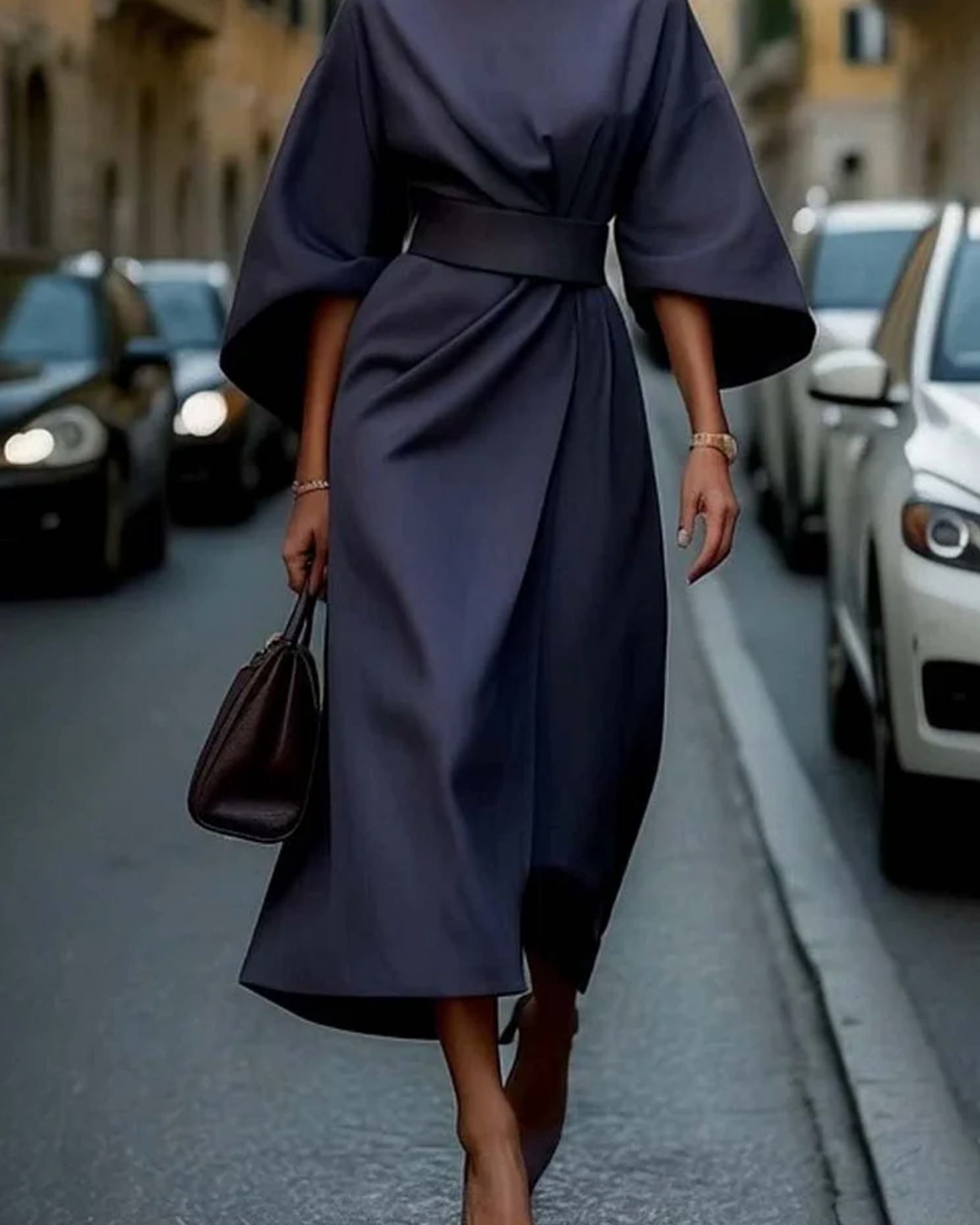 Matzliah Elegant Lantern Sleeve Dress - Blue