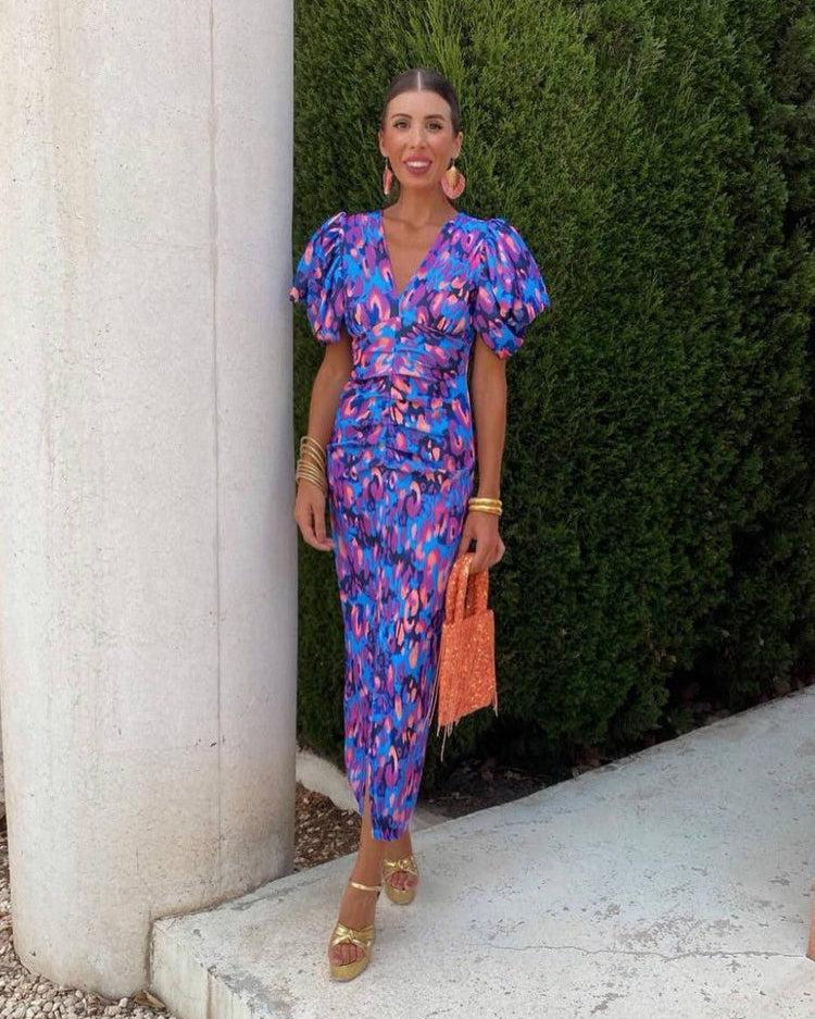Loren Vibrant Midi Dress - Purple