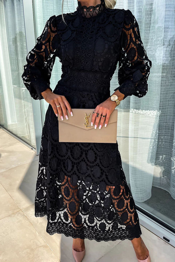 Liza Romantic Lace Dress - Black