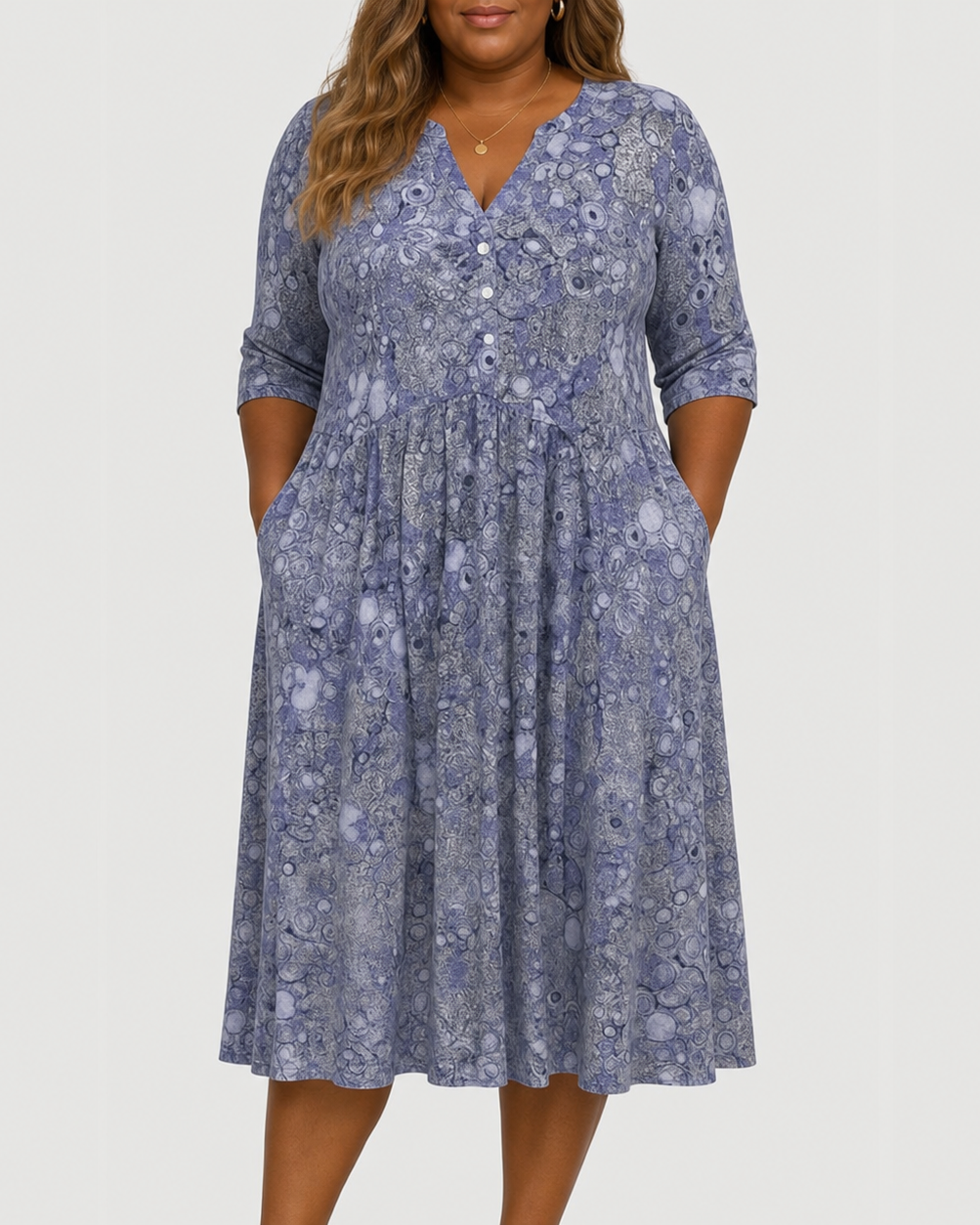 Evelyn | Graceful Midi Dress With Pockets - Blue