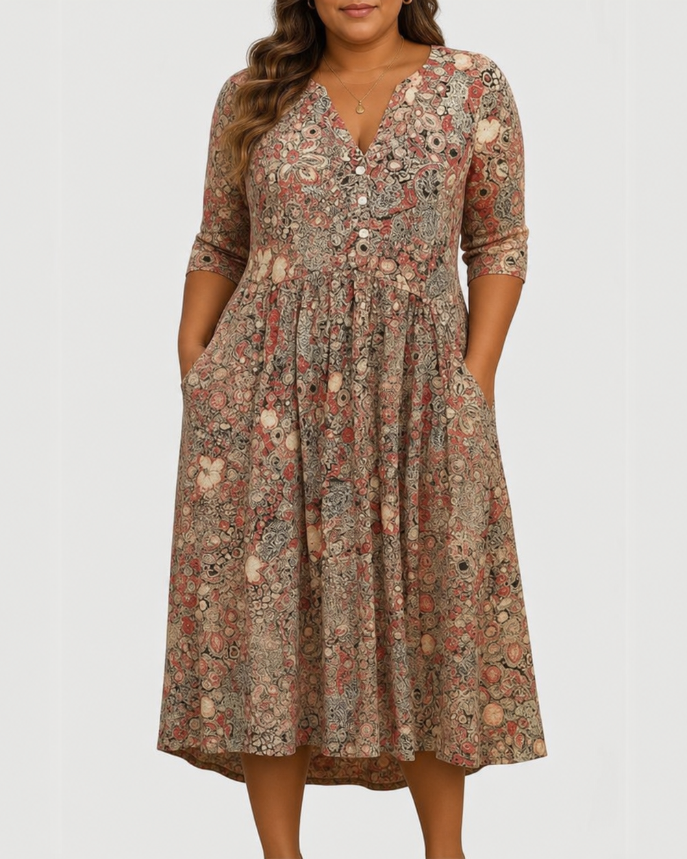 Evelyn | Graceful Midi Dress With Pockets - Beige