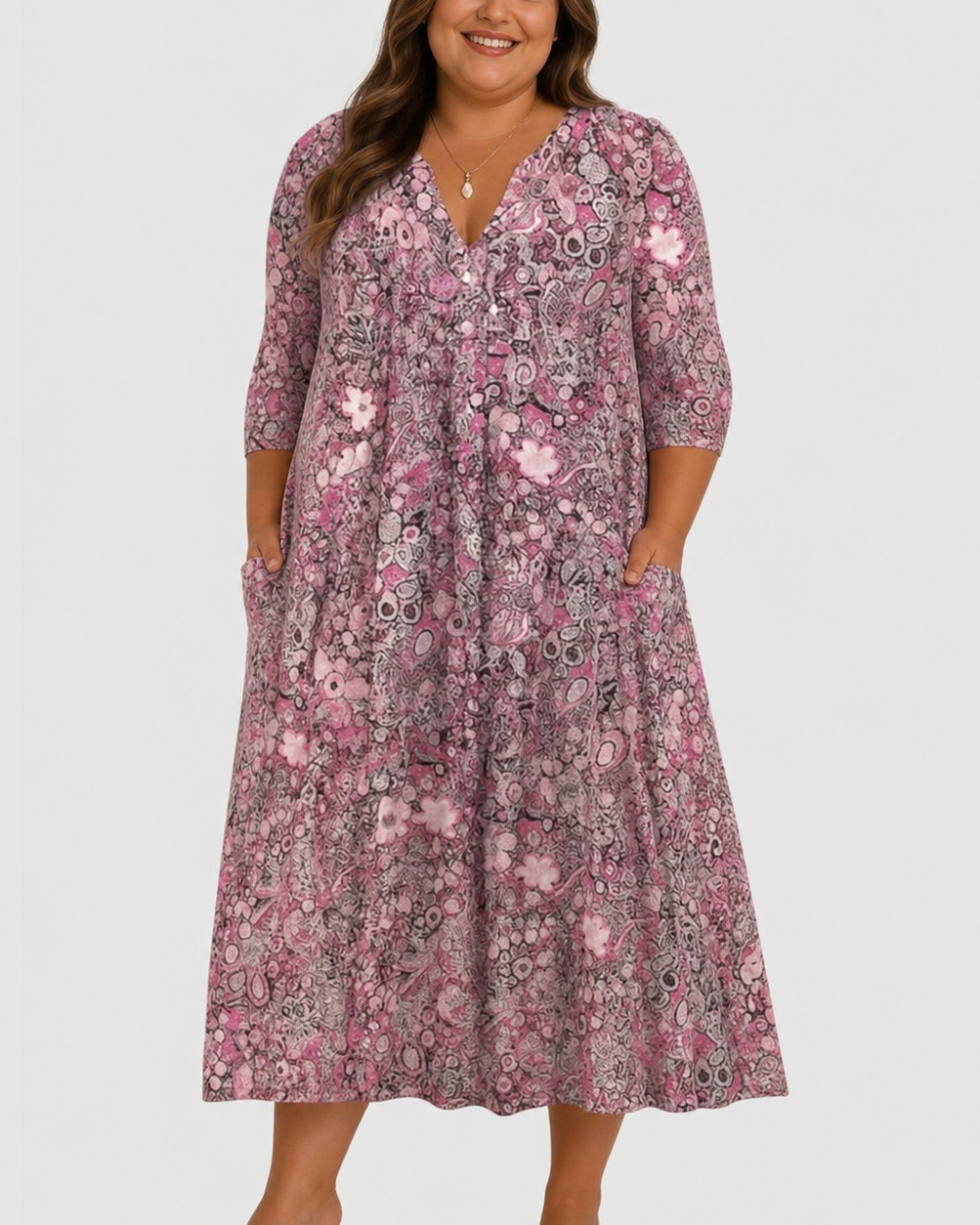 Evelyn | Graceful Midi Dress With Pockets - Pink