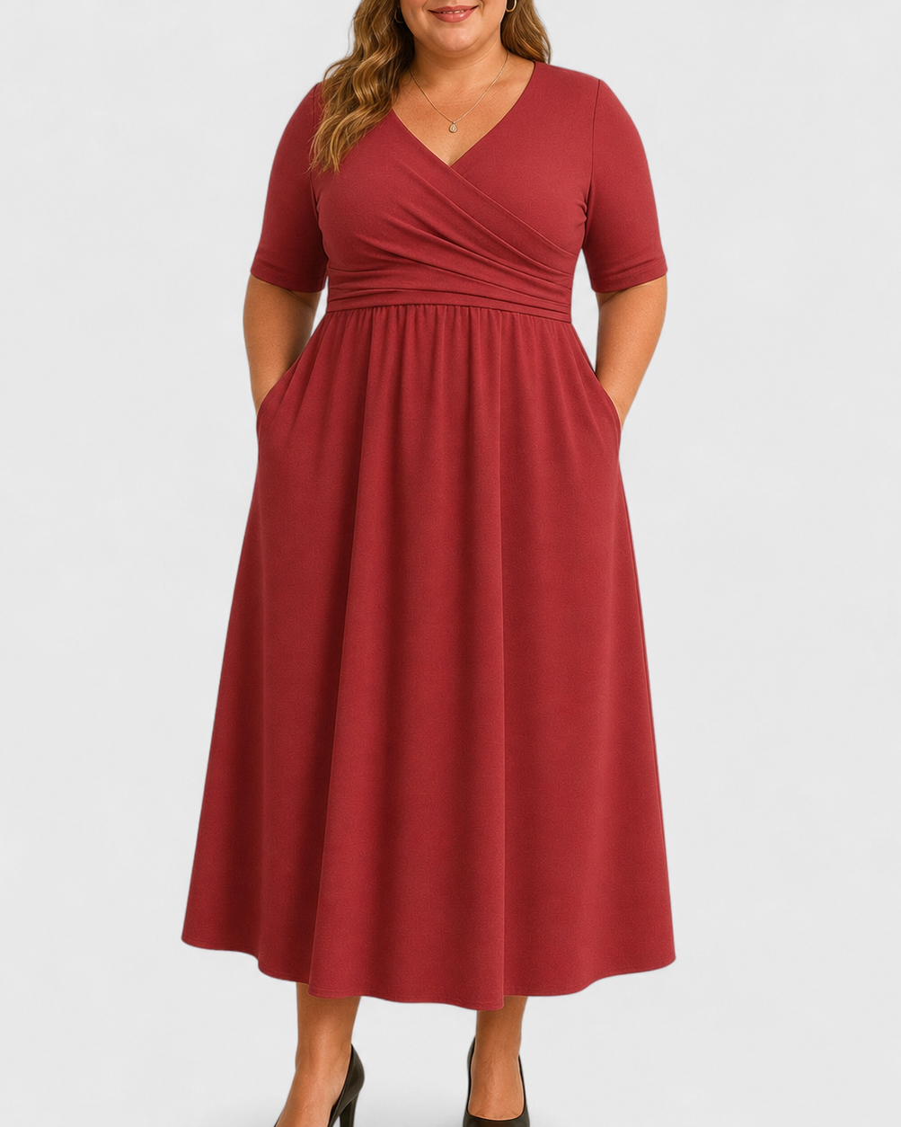 Eleanor Elegant Midi Dress - Red