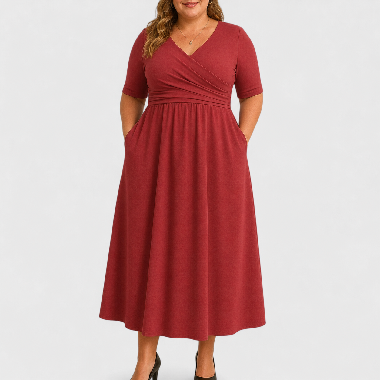 Eleanor Elegant Midi Dress - Red