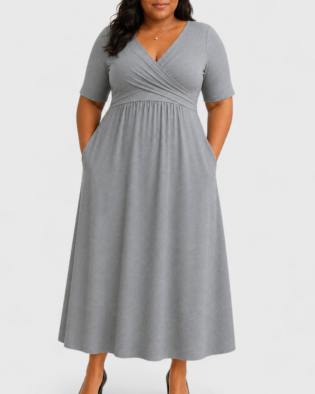 Eleanor Elegant Midi Dress - Grey