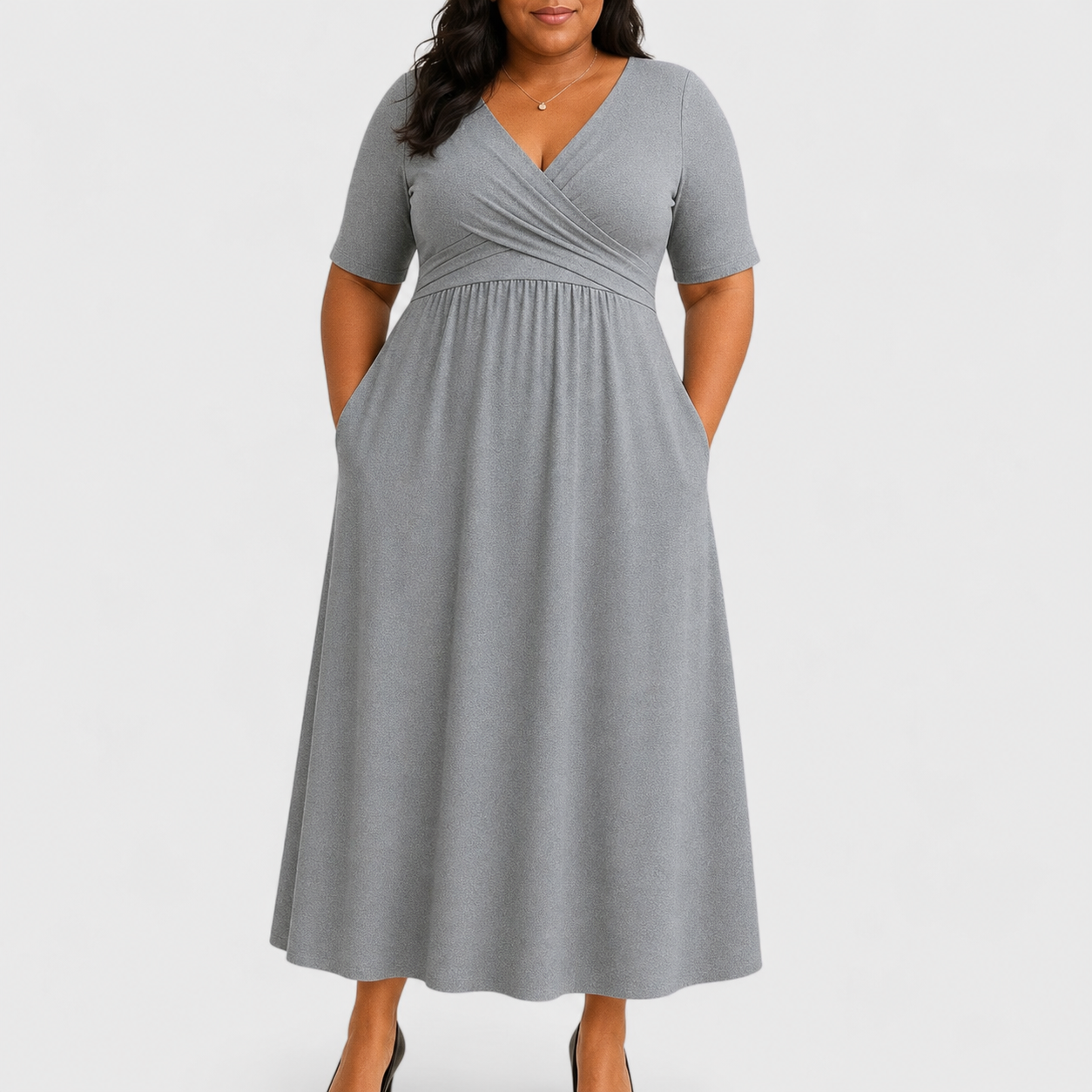 Eleanor Elegant Midi Dress - Grey