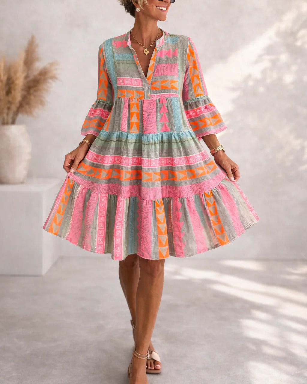 Lucy Robe Mi-Longue Fluide Imprimée
