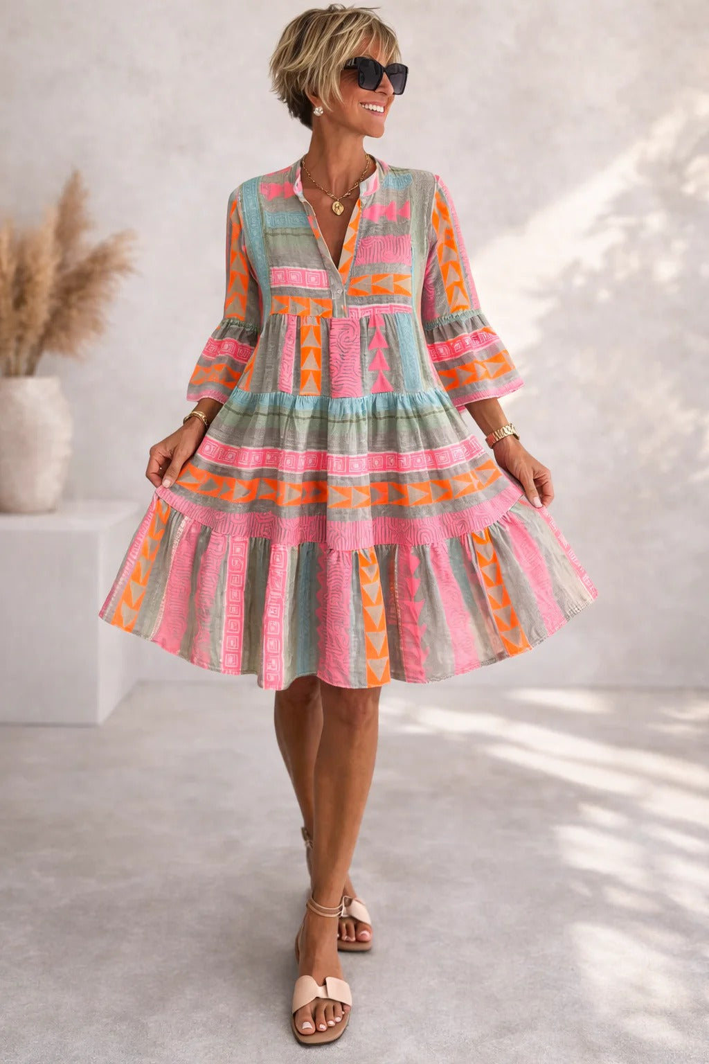 Lucy Robe Mi-Longue Fluide Imprimée