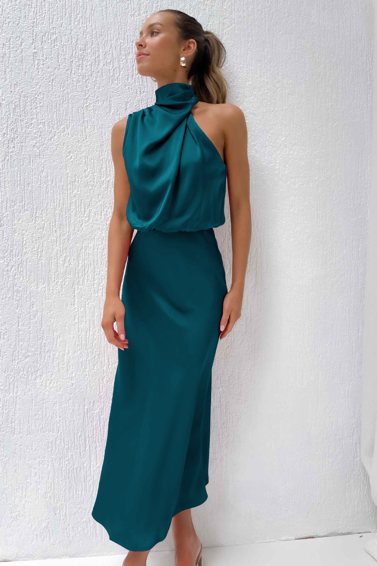 Quentin Sahara Draped Dress - Petrol Blue