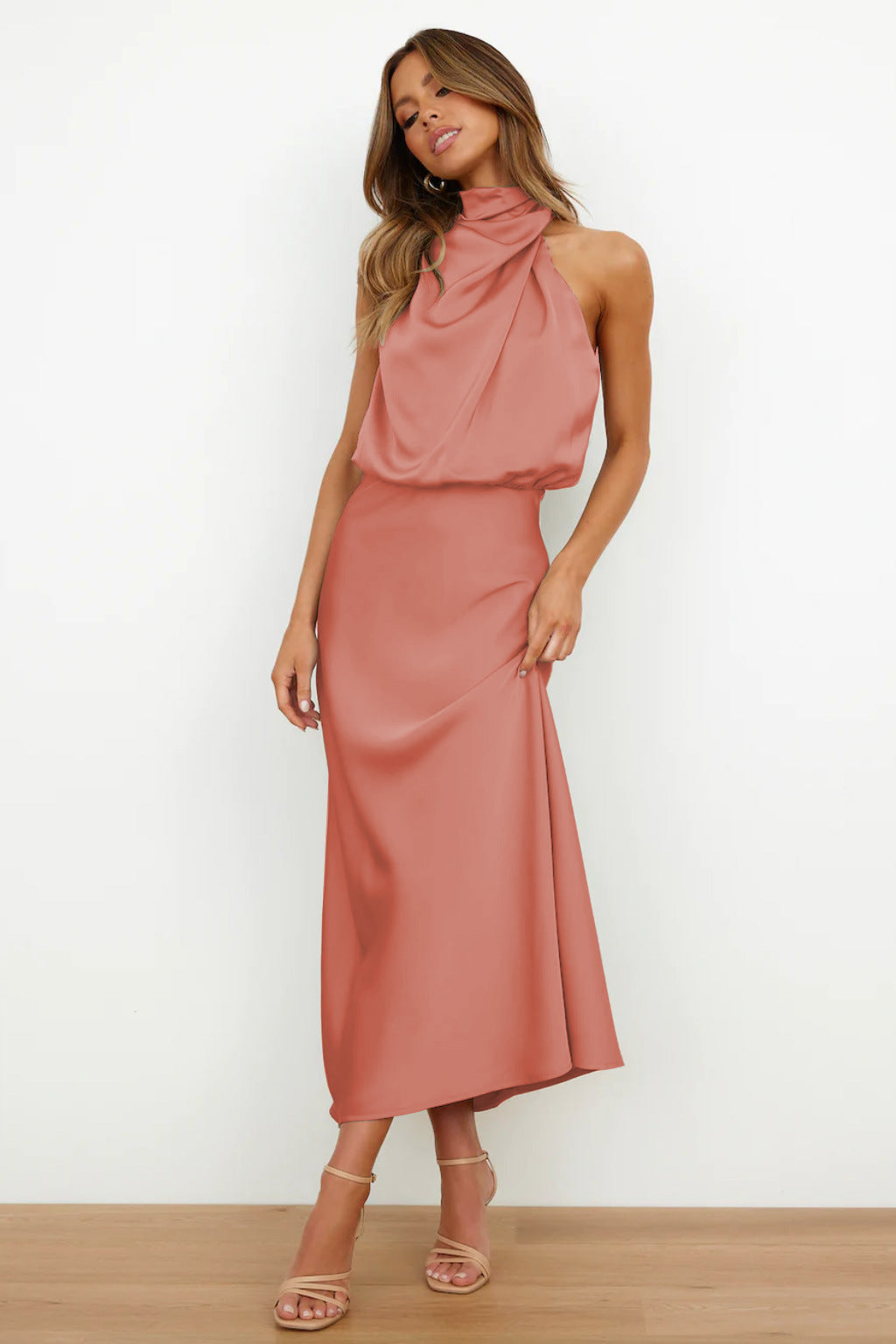 Quentin Sahara Draped Dress - Salmon