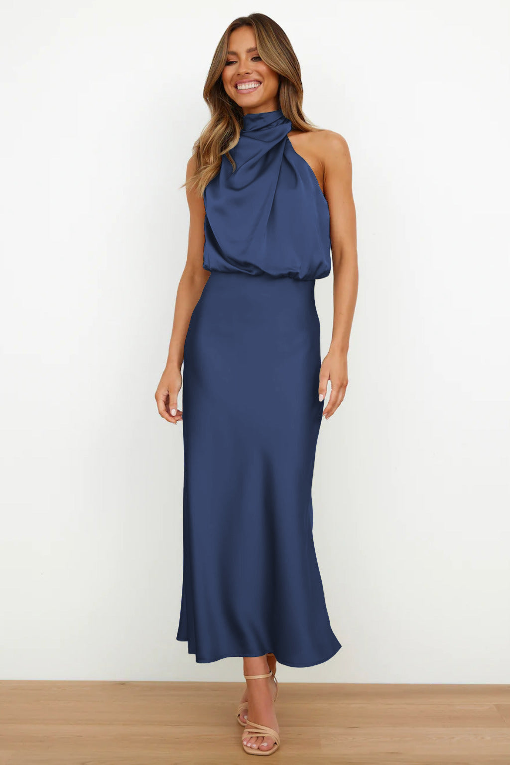 Quentin Sahara Draped Dress - Navy Blue