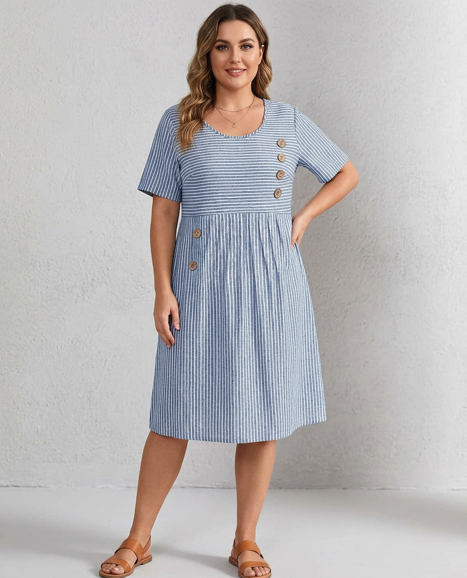 Pia - Striped Button Dress - detail