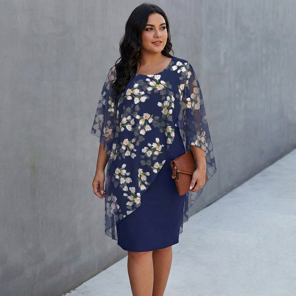 SABINE - Printed Elegant Dress - Blue