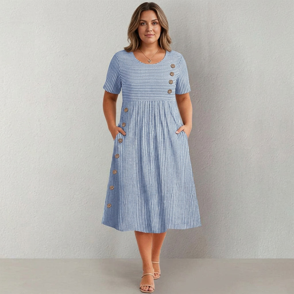 Pia - Striped Button Dress - lifestyle