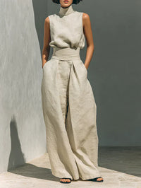 Flor™ | Minimalist Tank Top and Wide-Leg Pants Set in Cotton and Linen for Women