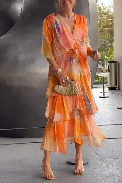 Marija Floral Layer Dress - Orange