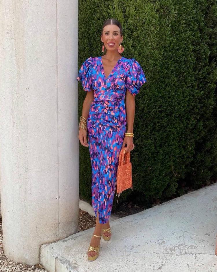 Loren Vibrant Midi Dress - Purple