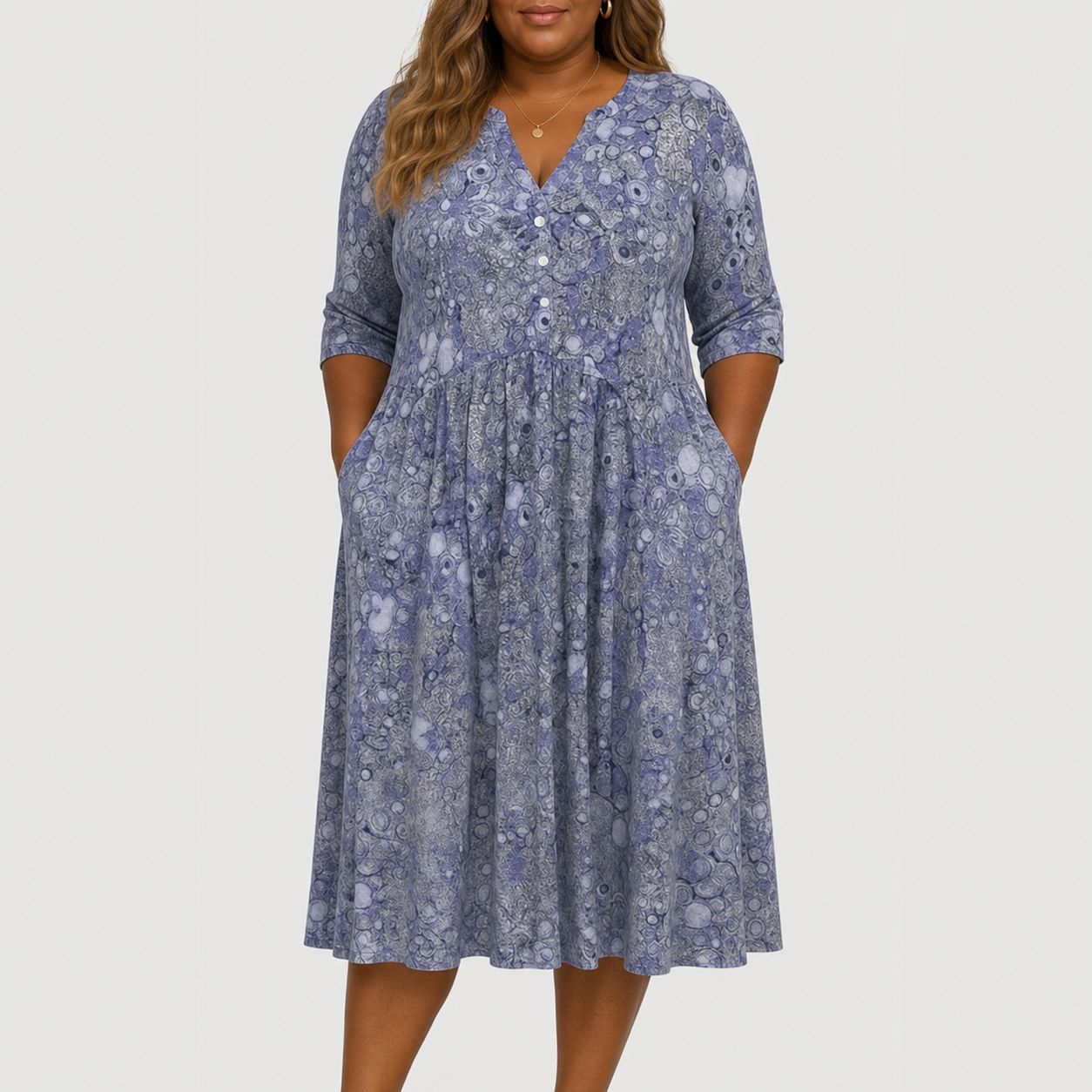 Evelyn | Graceful Midi Dress With Pockets - Blue