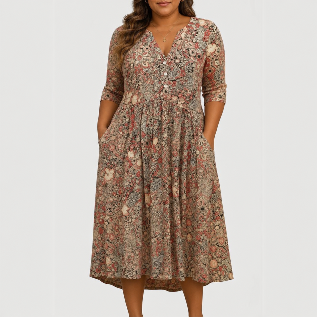 Evelyn | Graceful Midi Dress With Pockets - Beige