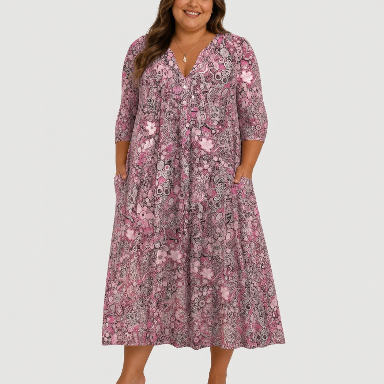 Evelyn | Graceful Midi Dress With Pockets - Pink
