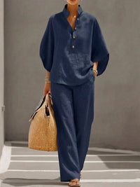Maribel™ | Linen Set with Bat-Sleeve Top and Wide-Leg Pants